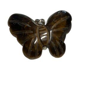 Tiger Eye Butterfly Pendant Carved Brown Semi Precious Stone‎